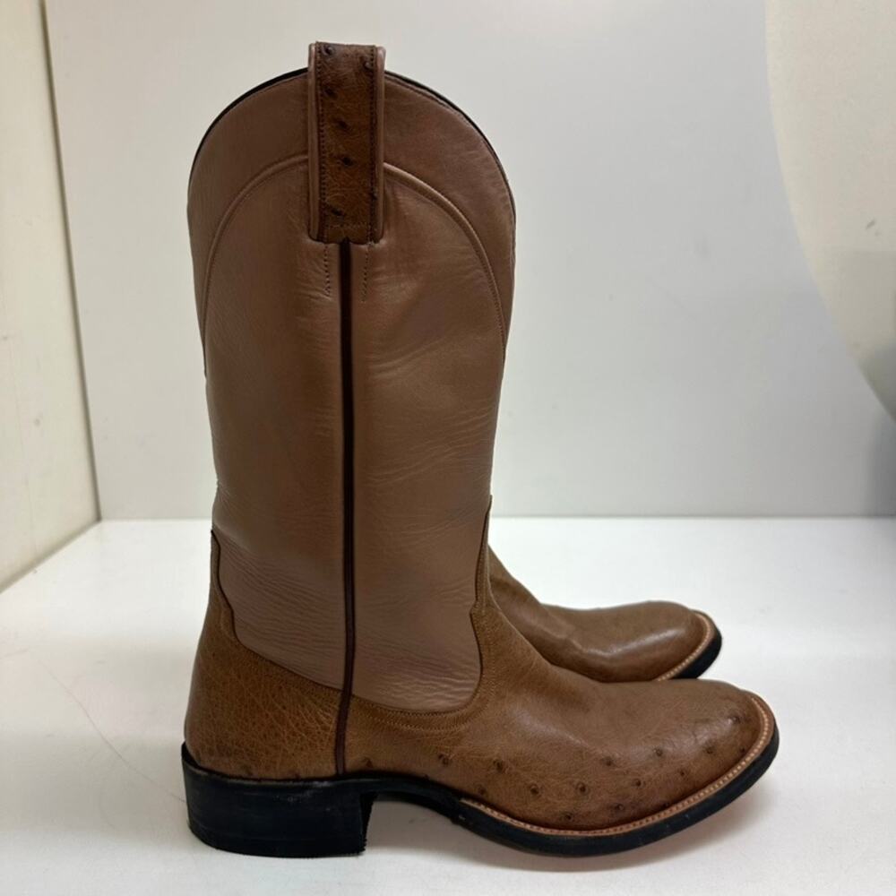 EXCELLENT Rios of Mercedes Brown Full Quill Ostrich Roper Exotic Boot 7.5 Narrow